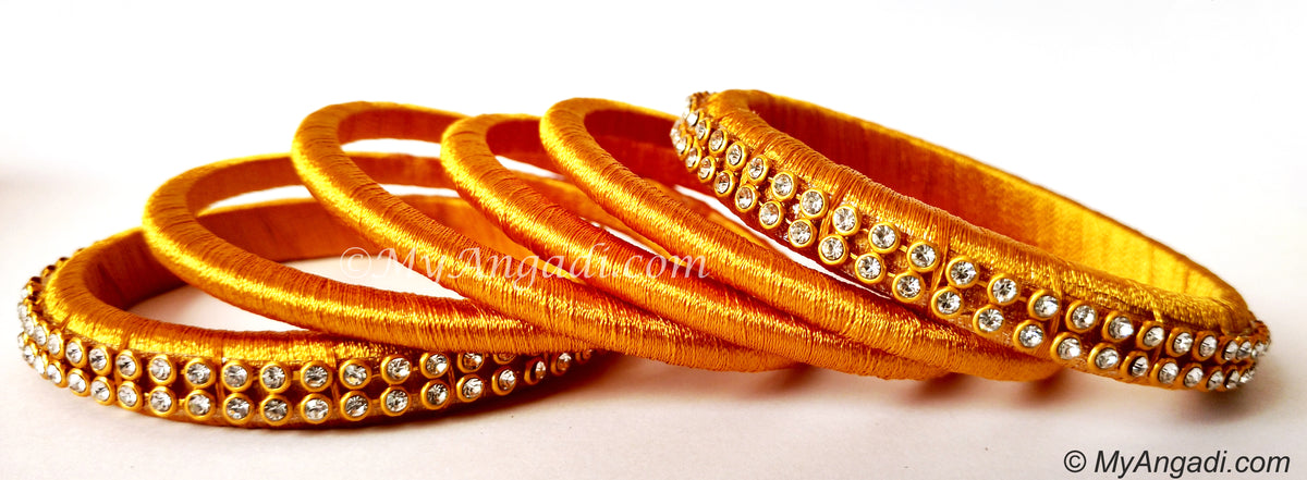 Golden Colour Silk Thread Bangles-6 Set