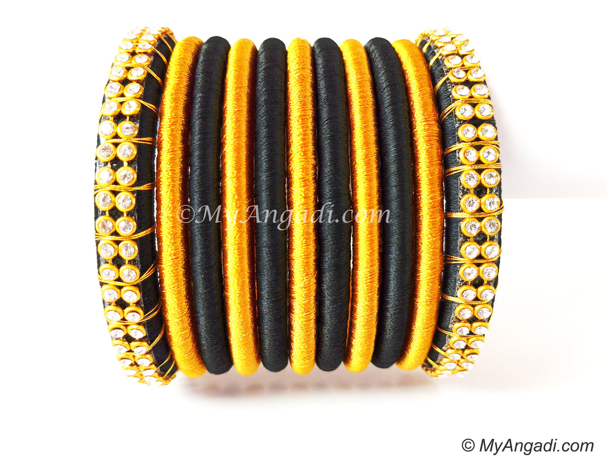 Black Colour Silk Thread Bangles-11 Set