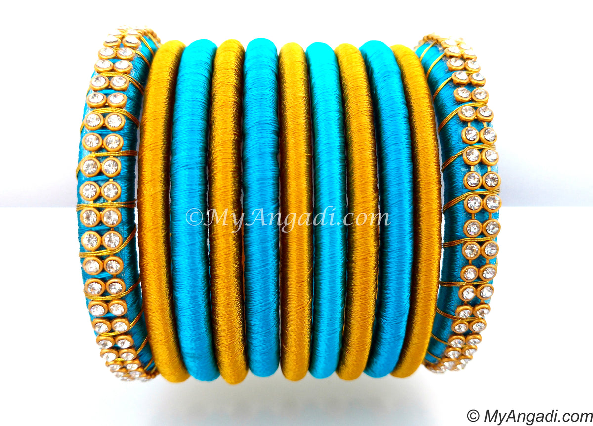 Blue Colour Silk Thread Bangles-11 Set