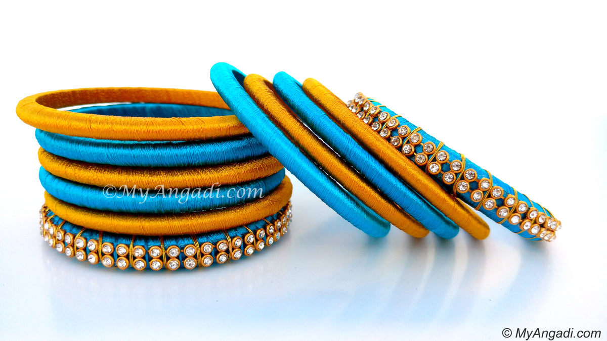 Blue Colour Silk Thread Bangles-11 Set