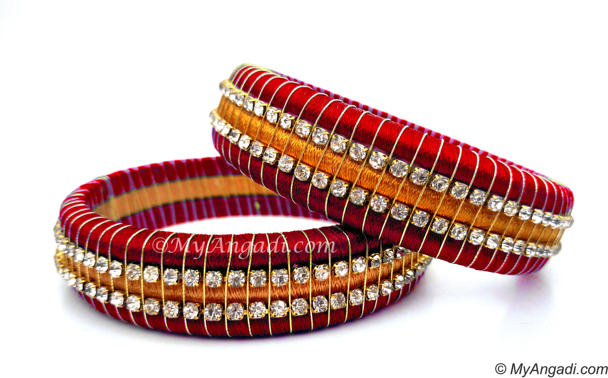 Red Colour Silk Thread Bangles-Triple Set