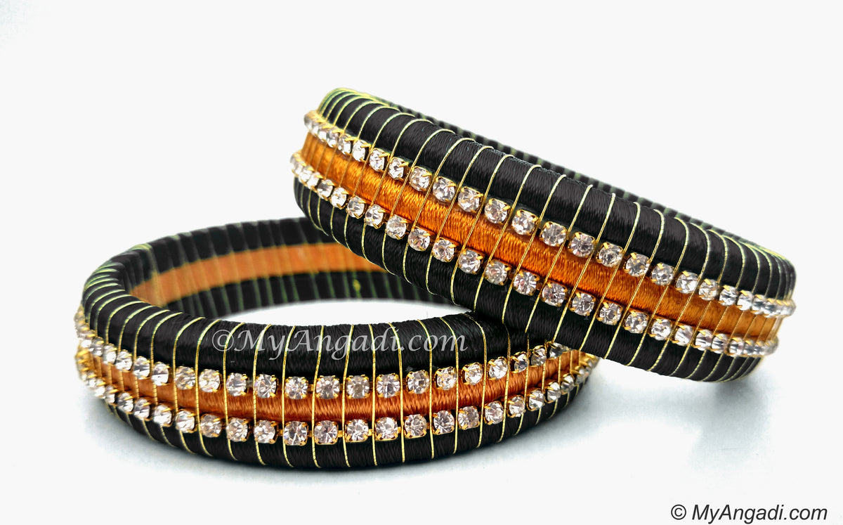 Black Colour Silk Thread Bangles-Triple Set