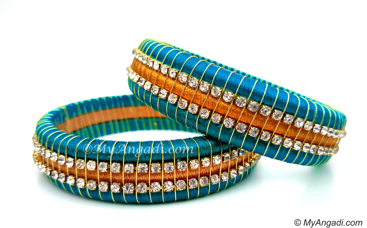 Blue Colour Silk Thread Bangles-Triple Set