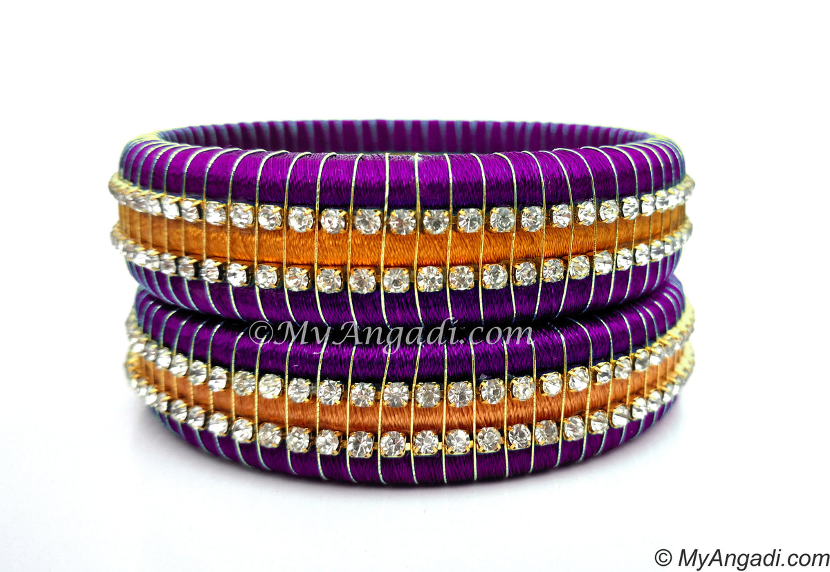Purple Colour Silk Thread Bangles-Triple Set