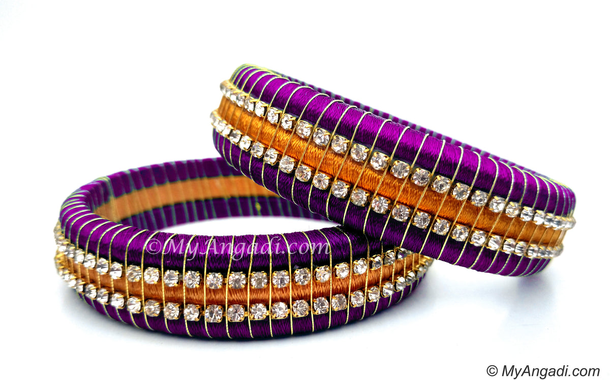 Purple Colour Silk Thread Bangles-Triple Set