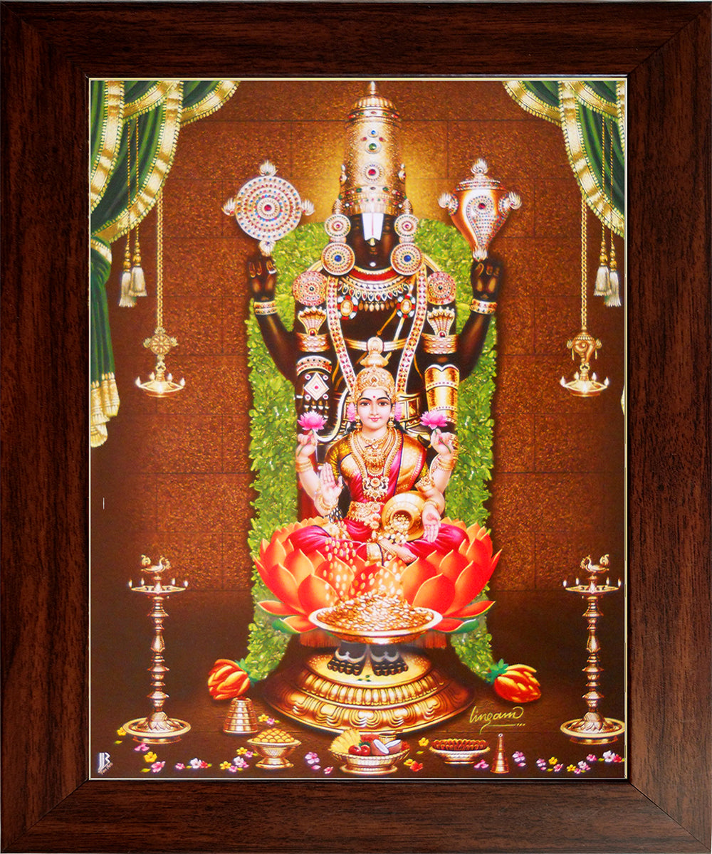 LordThirupathi Balaji with Lakshmi Face Wooden Photo Frame