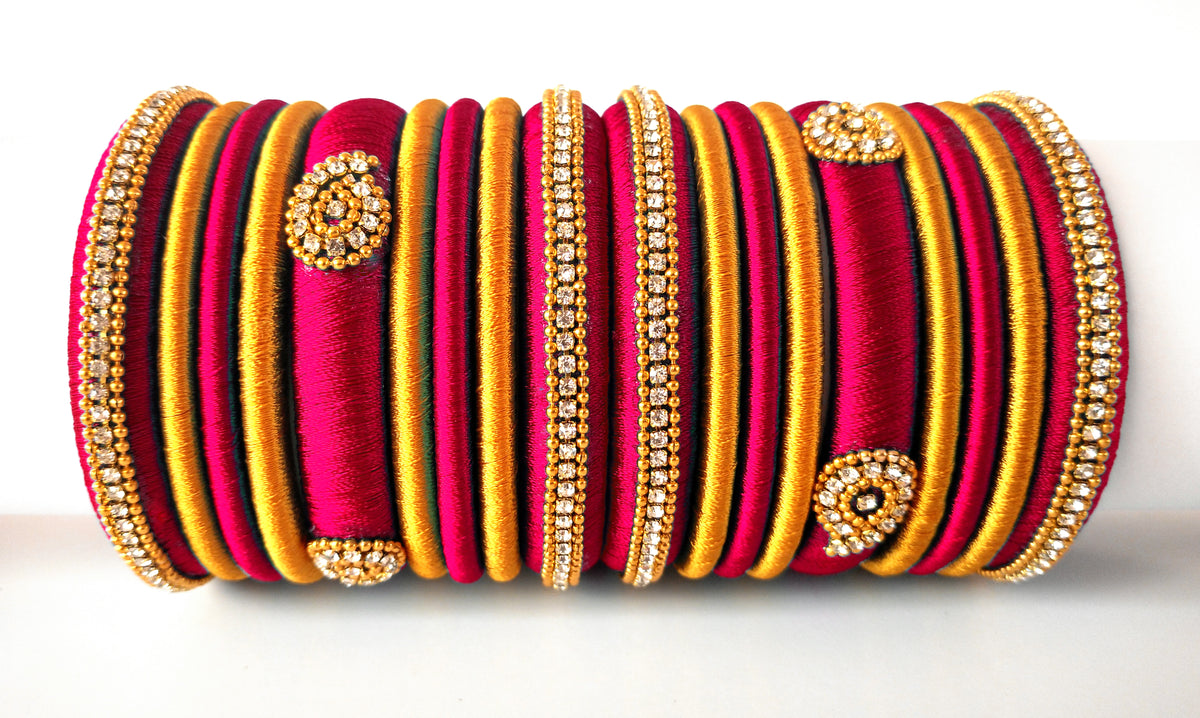 Magenta Grand Wedding Silk Thread Bangle Set with Jhumka Earrings