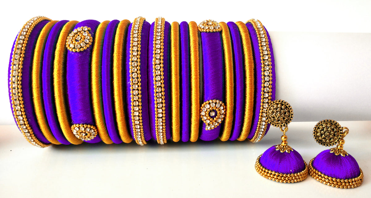 Violet Grand Wedding Silk Thread Bangle Set with Jhumka Earrings