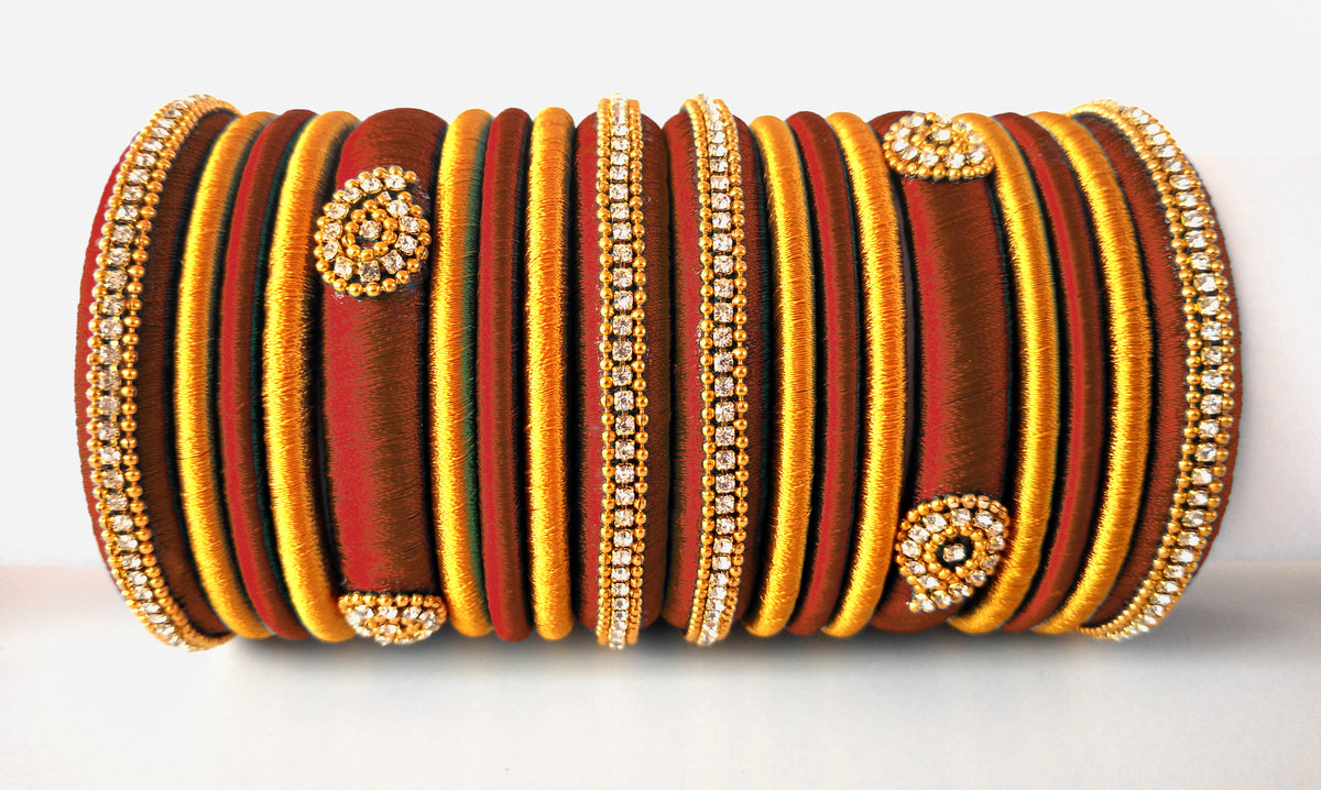 Maroon Grand Wedding Silk Thread Bangle Set with Jhumka Earrings
