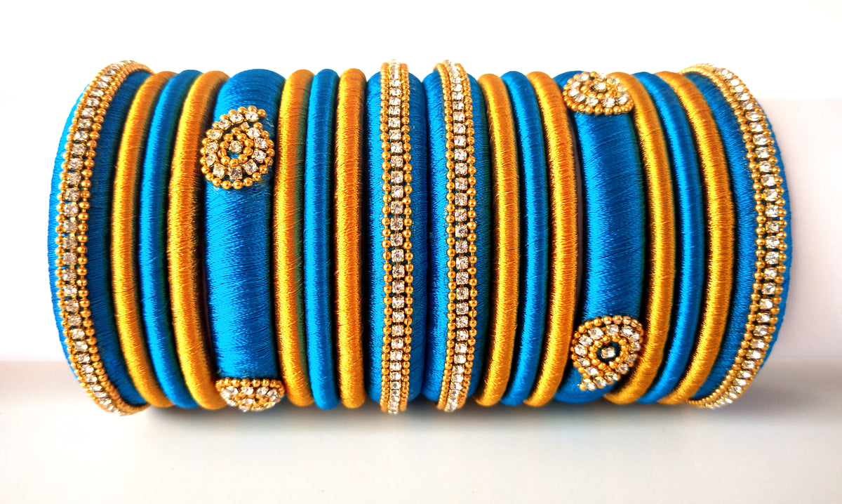 Blue Grand Wedding Silk Thread Bangle Set with Jhumka Earrings