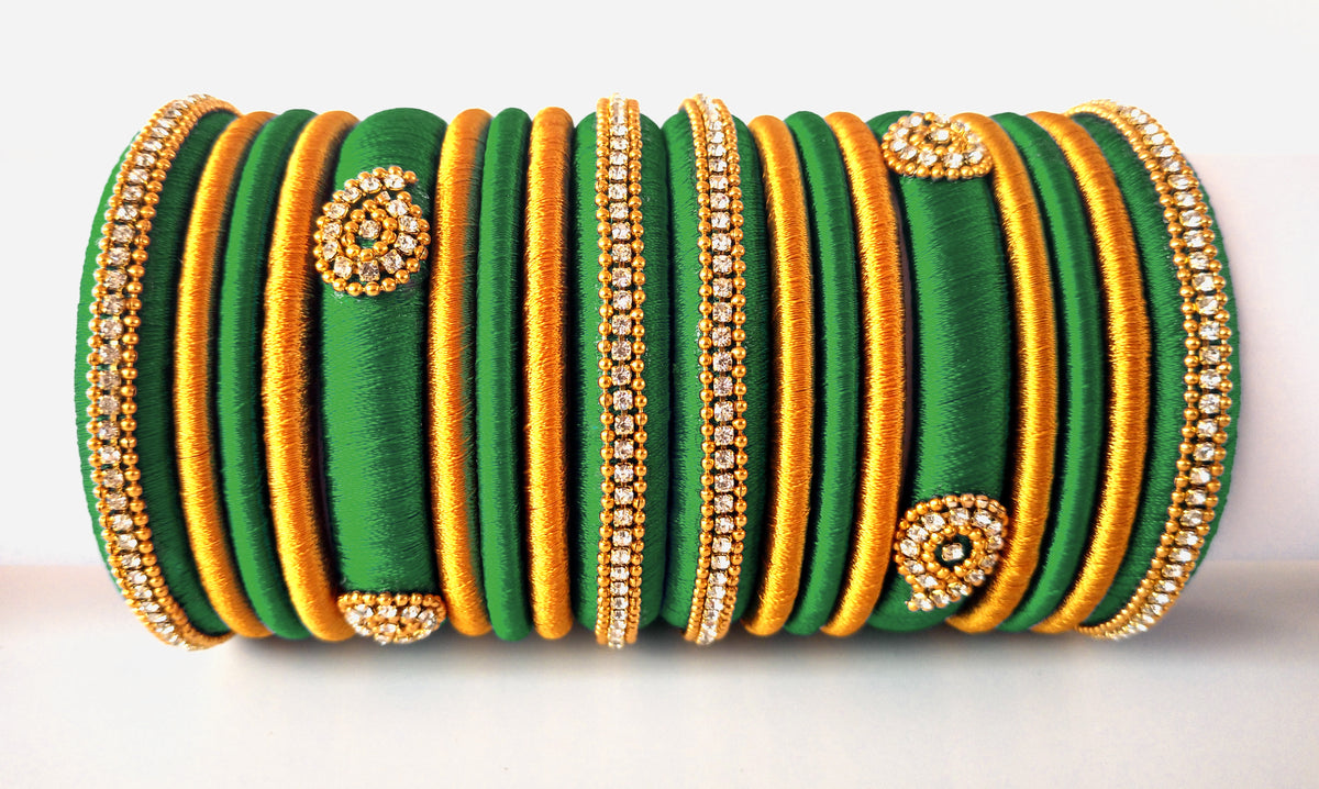 Teal Green Grand Wedding Silk Thread Bangle Set with Jhumka Earrings