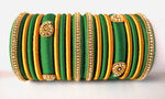 Teal Green Grand Wedding Silk Thread Bangle Set with Jhumka Earrings