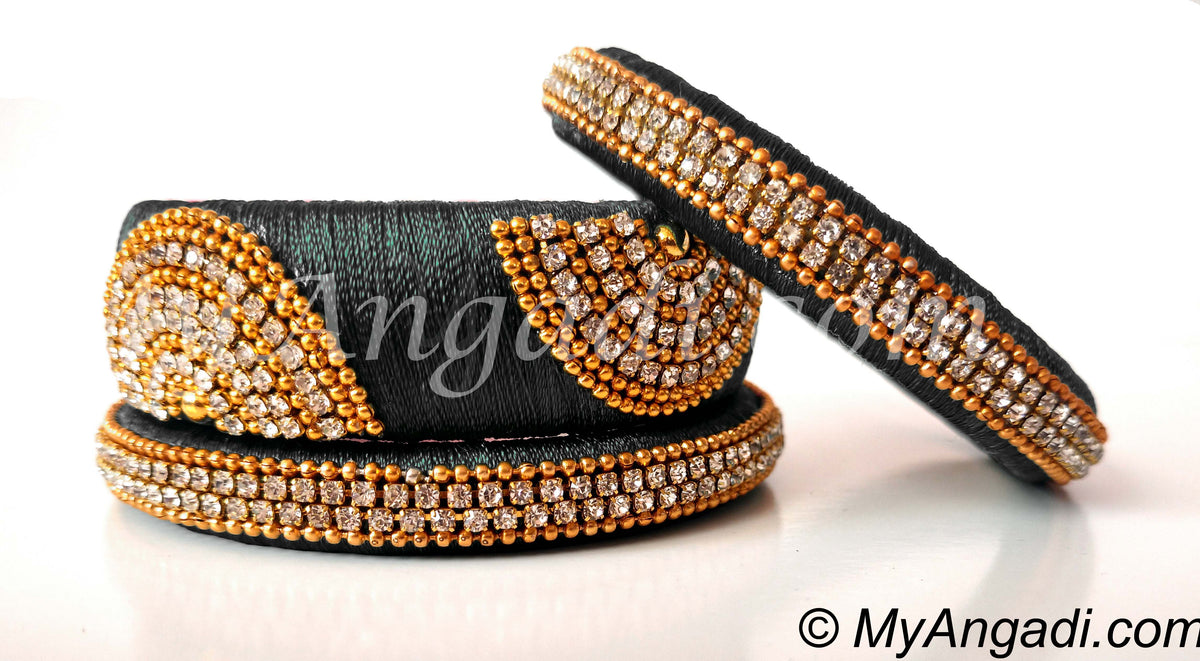 Grey Grand Kada Bridal Silk Thread Bangle Set