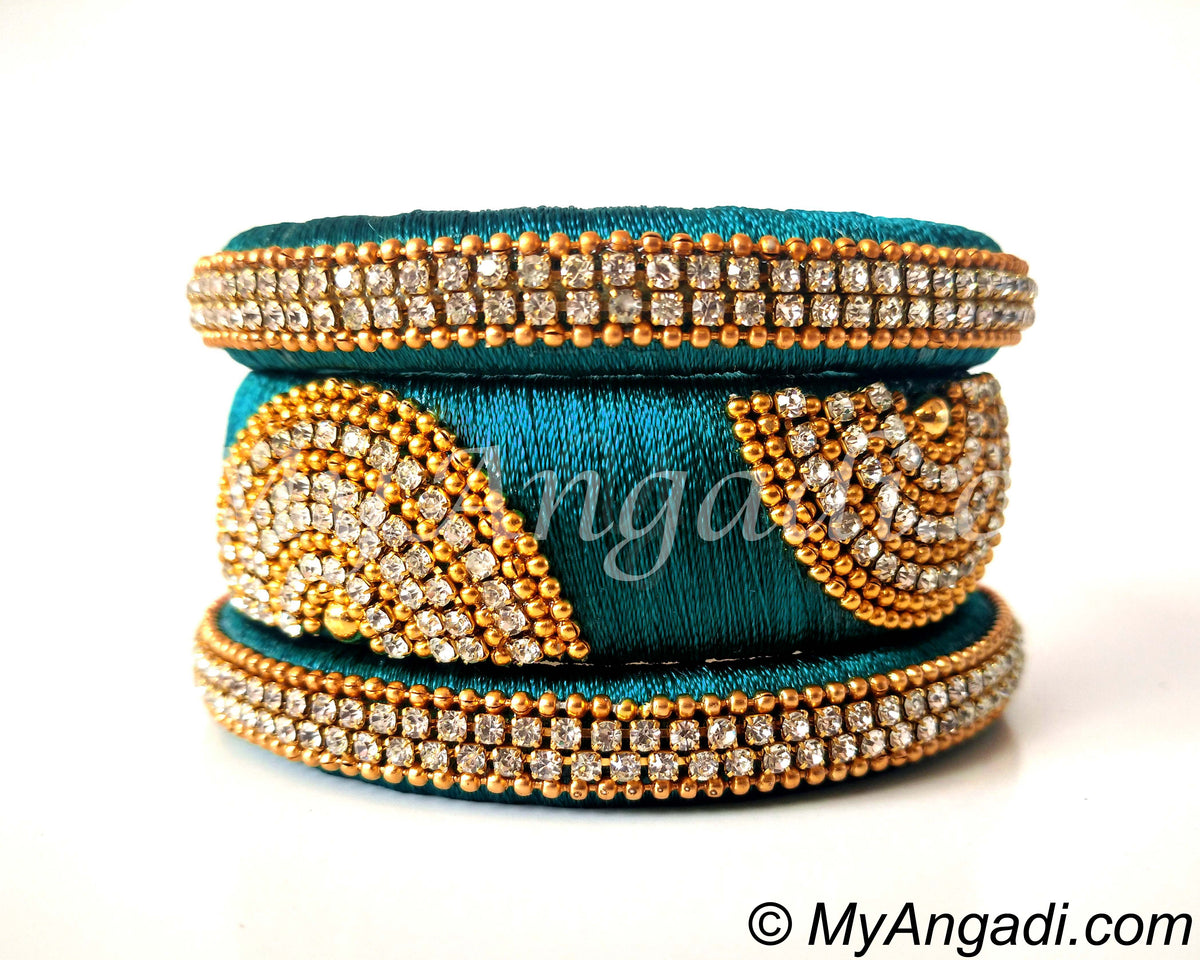 Teal Green Grand Kada Bridal Silk Thread Bangle Set