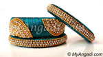 Teal Green Grand Kada Bridal Silk Thread Bangle Set