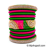 Lime Green - Pink Colour Grand Kada Bridal Silk Thread Bangle Set