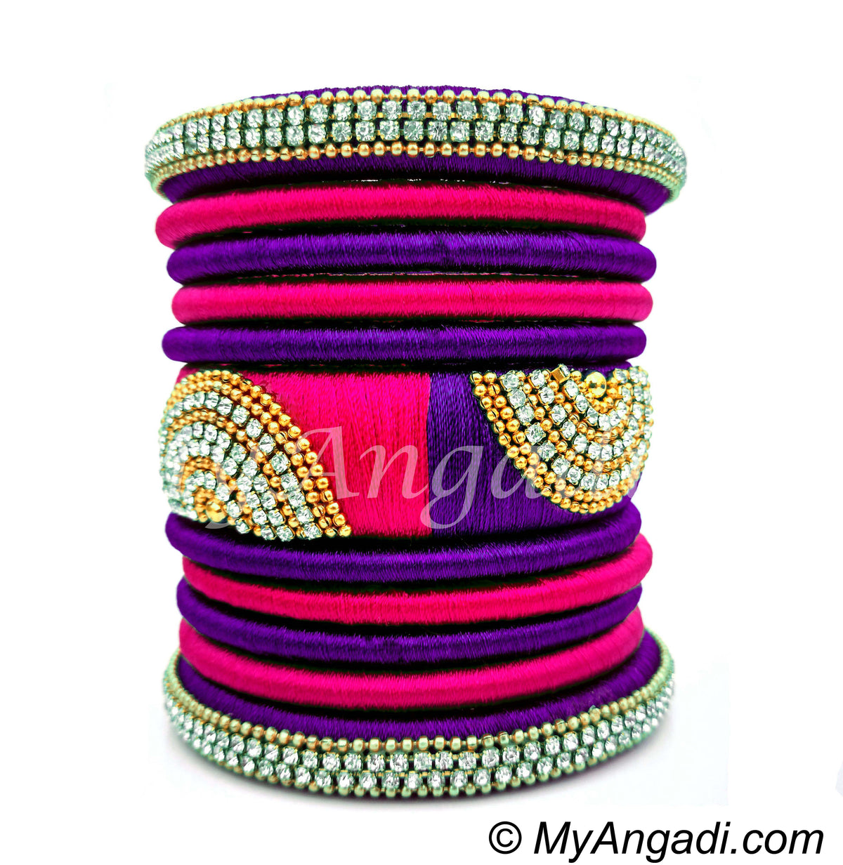 Violet- Pink Colour Grand Kada Bridal Silk Thread Bangle Set