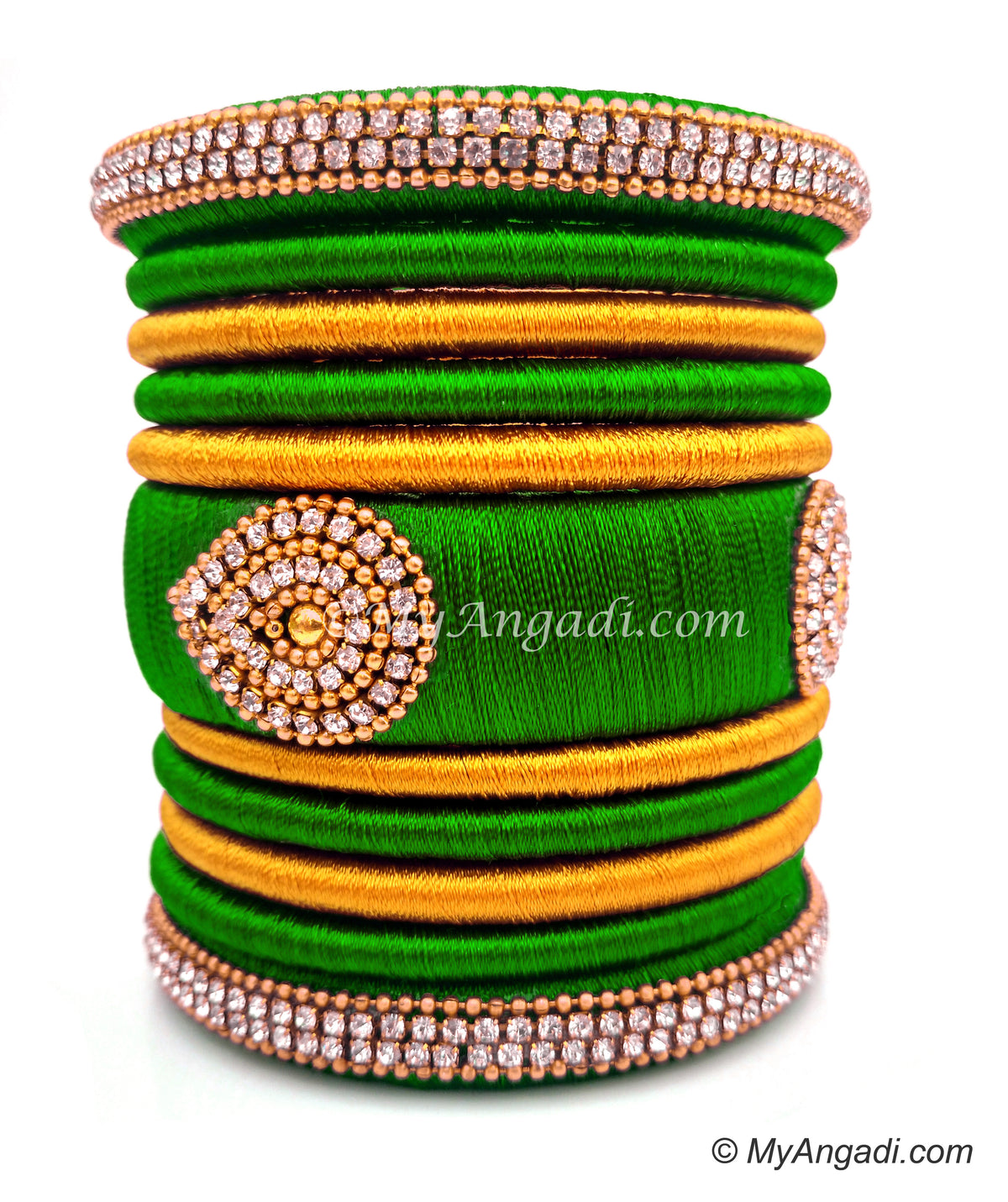 Lime Green with Gold Combination Grand Kada Bridal Silk Thread Bangle Set