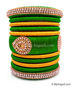 Lime Green with Gold Combination Grand Kada Bridal Silk Thread Bangle Set