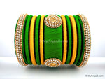 Lime Green with Gold Combination Grand Kada Bridal Silk Thread Bangle Set