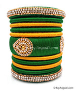 Dark Green with Gold Combination Grand Kada Bridal Silk Thread Bangle Set