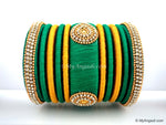 Green with Gold Combination Grand Kada Bridal Silk Thread Bangle Set