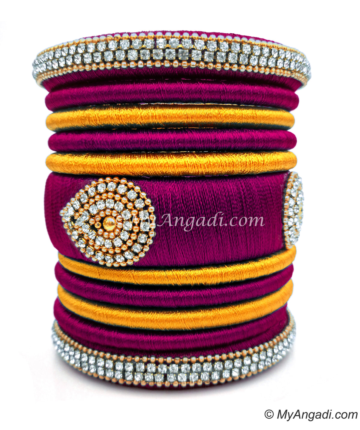 Magentawith Gold Combination Grand Kada Bridal Silk Thread Bangle Set