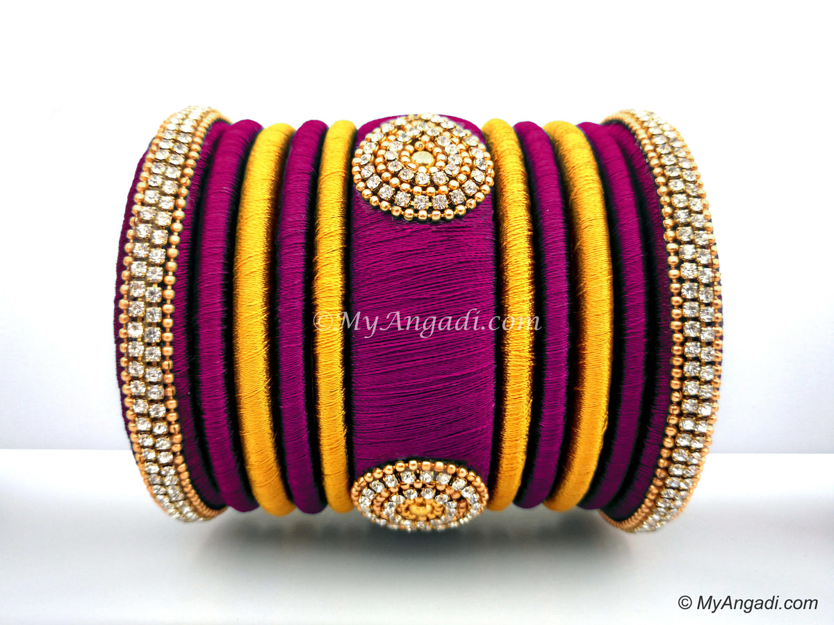 Magentawith Gold Combination Grand Kada Bridal Silk Thread Bangle Set