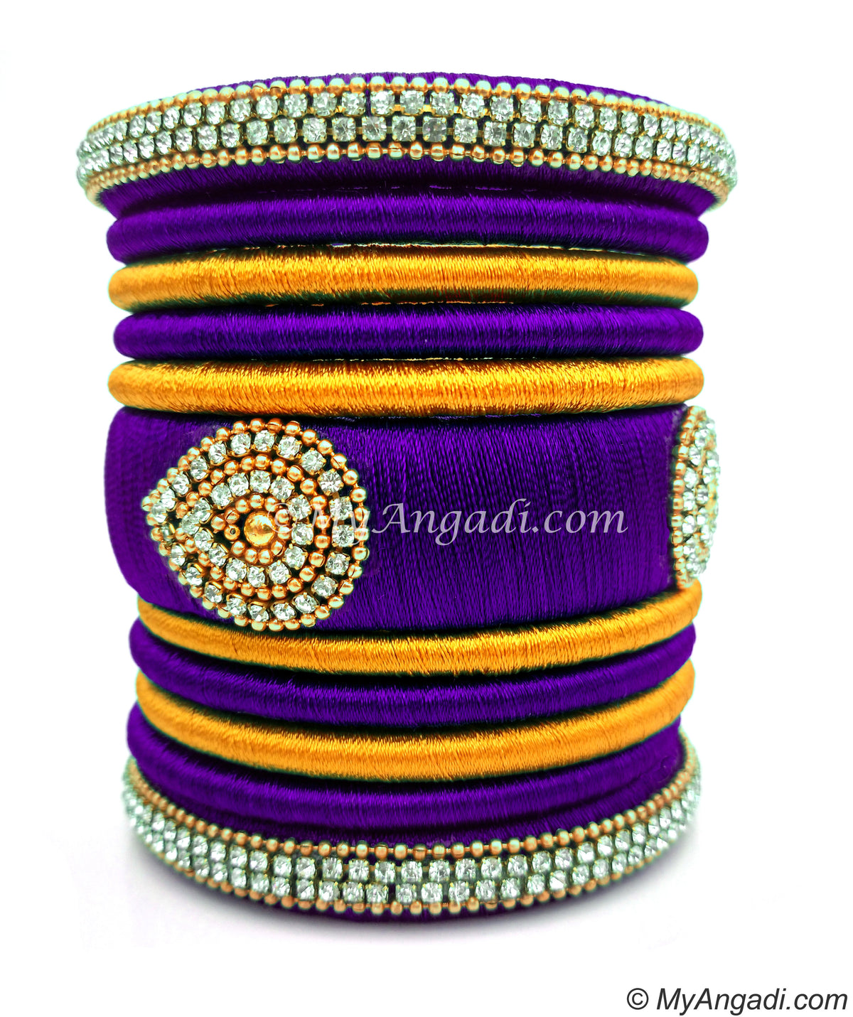 Violet with Gold Combination Grand Kada Bridal Silk Thread Bangle Set