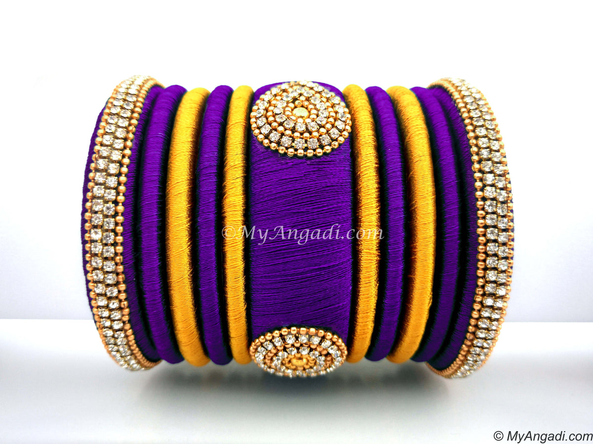 Violet with Gold Combination Grand Kada Bridal Silk Thread Bangle Set