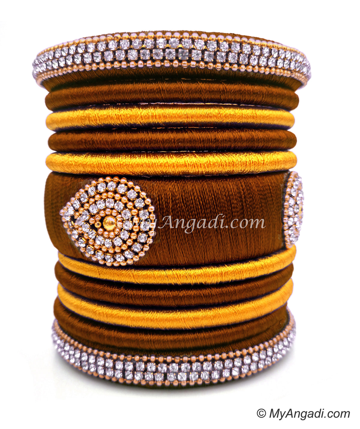 Kakki with Gold Combination Grand Kada Bridal Silk Thread Bangle Set