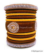 Kakki with Gold Combination Grand Kada Bridal Silk Thread Bangle Set