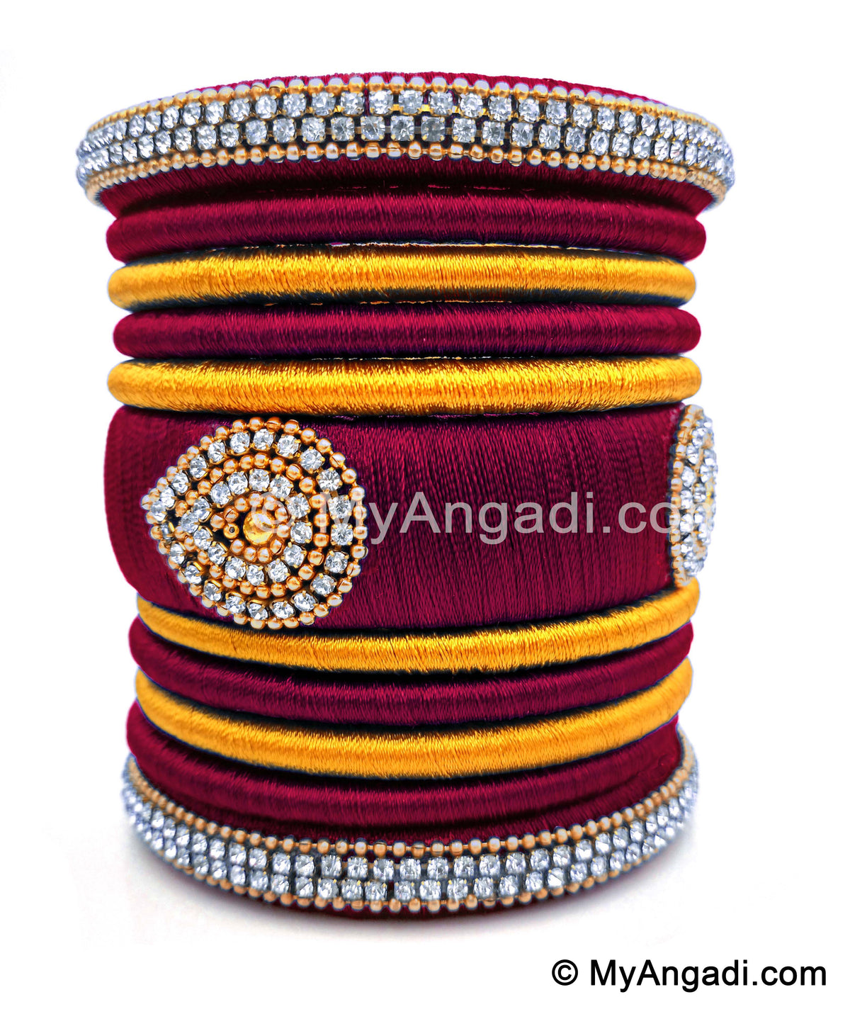 Maroon with Gold Combination Grand Kada Bridal Silk Thread Bangle Set