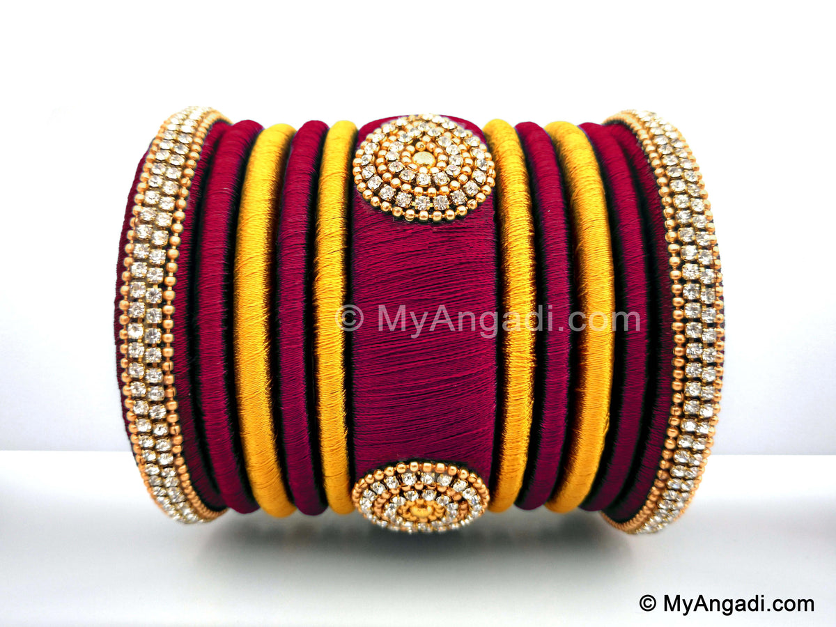 Maroon with Gold Combination Grand Kada Bridal Silk Thread Bangle Set