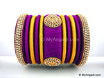 Purple with Gold Combination Grand Kada Bridal Silk Thread Bangle Set