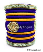 Royal Blue with Gold Combination Grand Kada Bridal Silk Thread Bangle Set