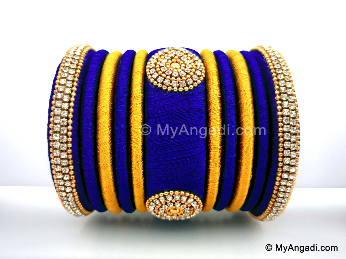Royal Blue with Gold Combination Grand Kada Bridal Silk Thread Bangle Set