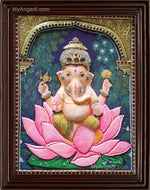 Ganesha Double Emboss Tanjore Painting