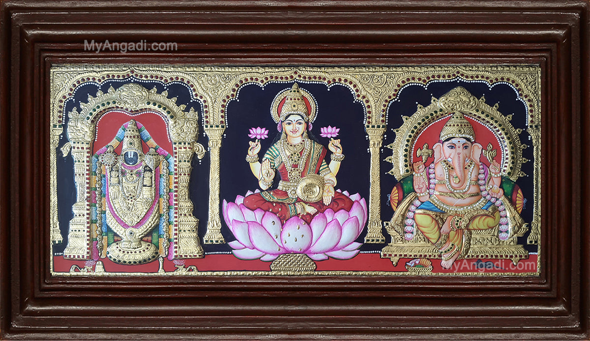 Balaji Lakshmi Saraswathi Double Emboss Tanjore Painting