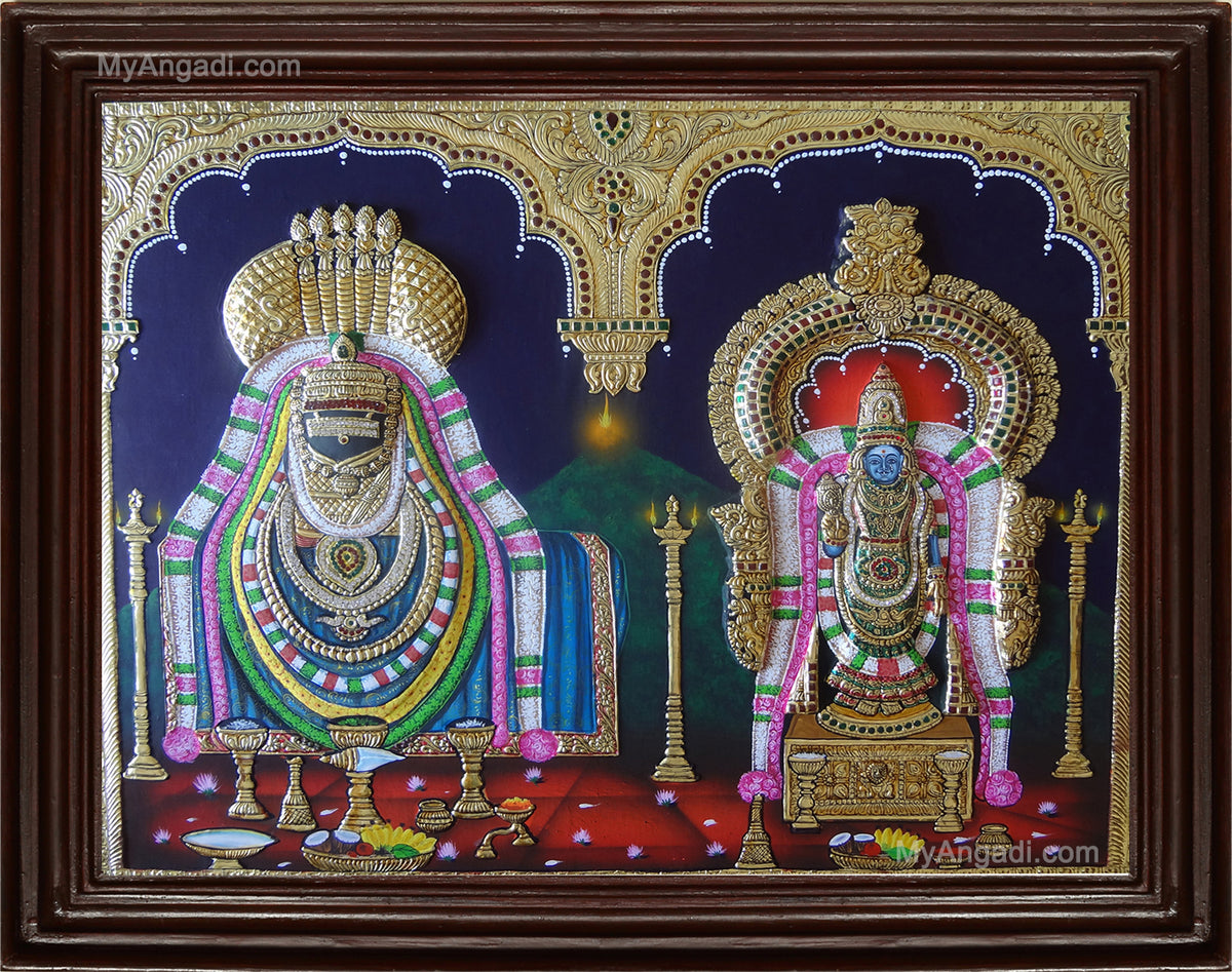 Annamaliyar Unnamulai Amman Double Emboss Tanjore Painting