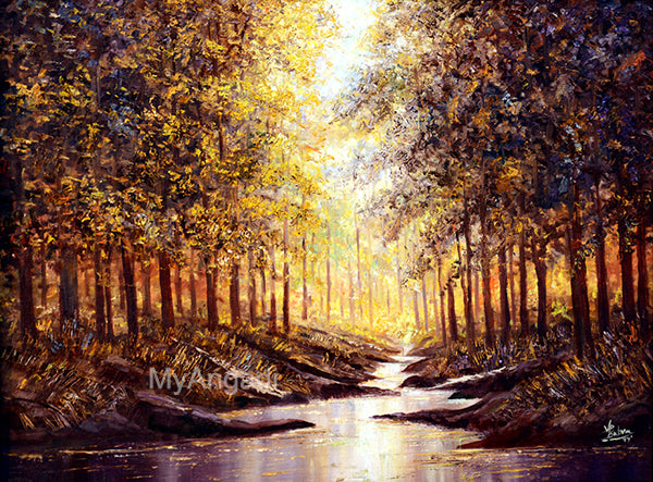 Water Fall Natural Scenary Oil Painting