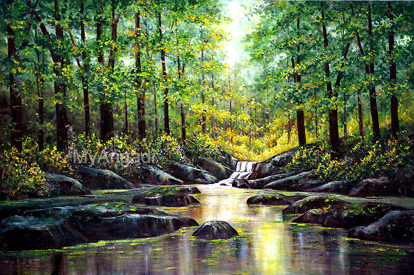 Water Fall Natural Scenary Oil Painting