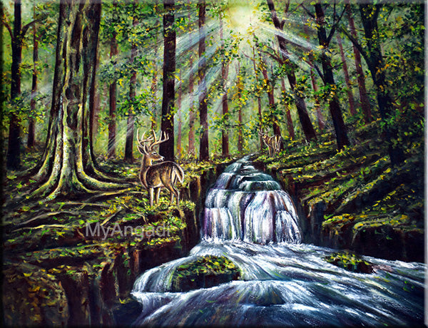 Water Fall Natural Scenary Oil Painting