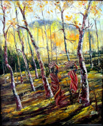 Tribal Women with Wood Logs Natural Scenary Oil Painting