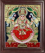 Lakshmi Tanjore Painting Embedded with AD Stones