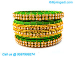 Green Colour Silk Thread Bangles with Gold Jari