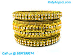 Olive Green Colour Silk Thread Bangles with Gold Jari