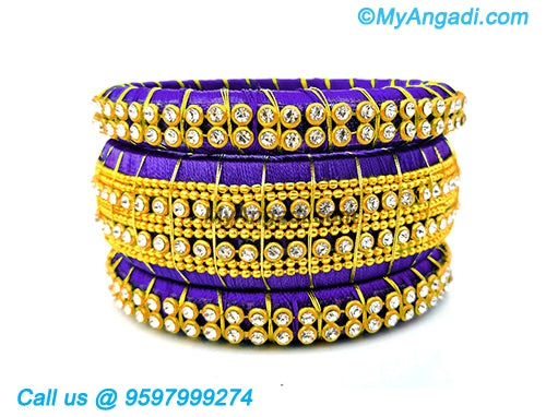 Violet Colour Silk Thread Bangles with Gold Jari