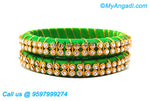 Lime Green Silk Thread Bangles with Gold Jari