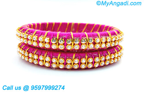Pink Colour Silk Thread Bangles with Gold Jari
